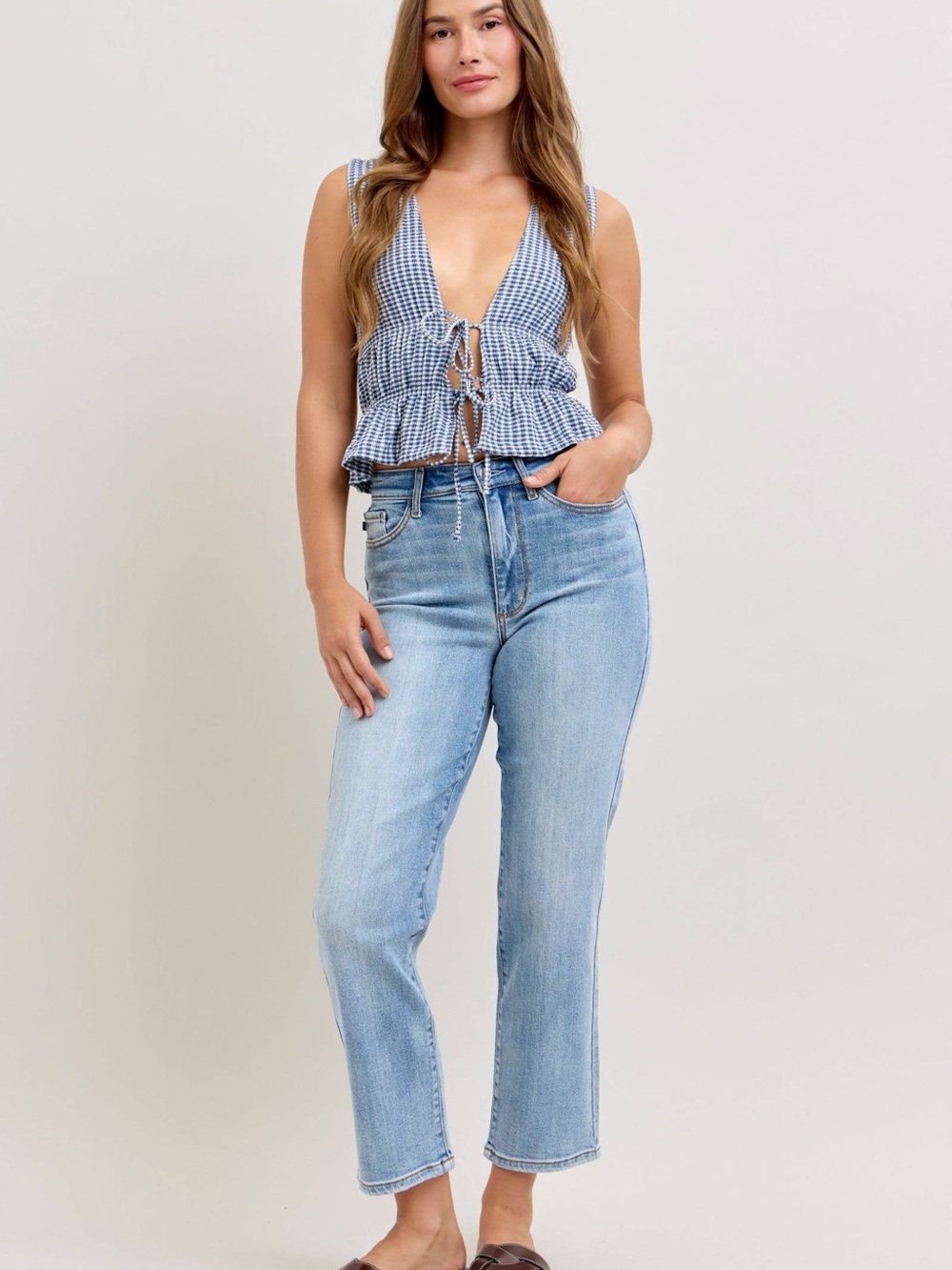 Judy Blue High Waist Classic Light Wash Ankle Straight Jeans, Inseam 28"